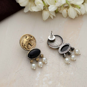 trueBrowns Gold Elephant Embossed Dangle Earrings