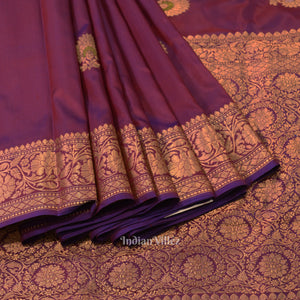 Purple Dual Tone Floral Motif Designer Katan Banarasi Silk Saree