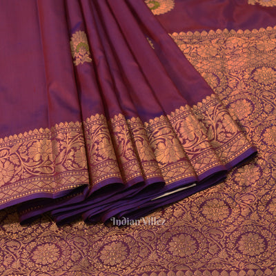 Purple Dual Tone Floral Motif Designer Katan Banarasi Silk Saree