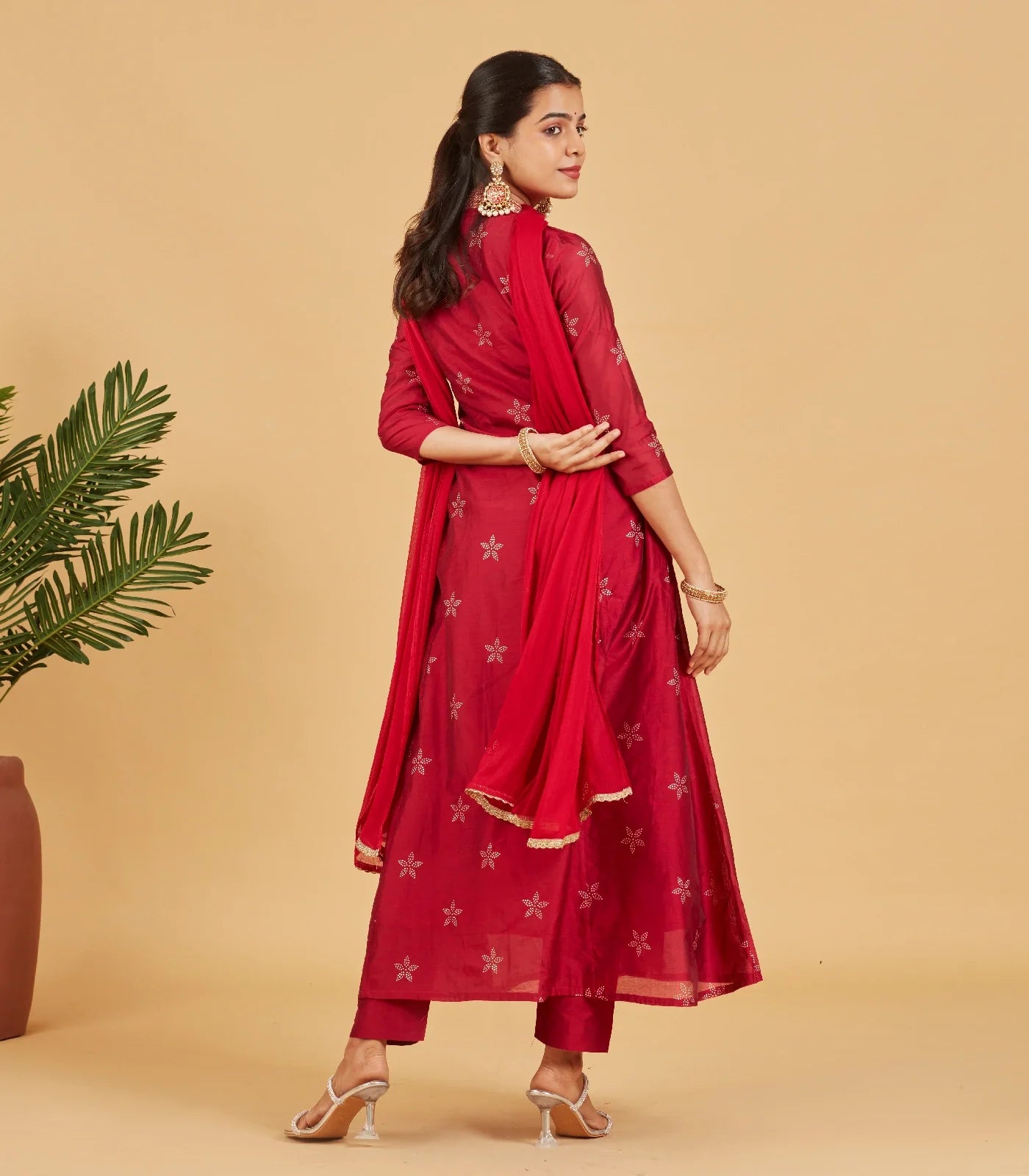 Magenta Red  Festive Kurta Set With Matching Dupatta