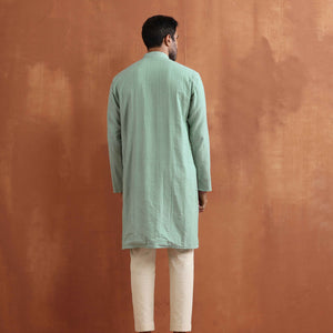 trueBrowns Men's Green Cotton Dobby Kurta