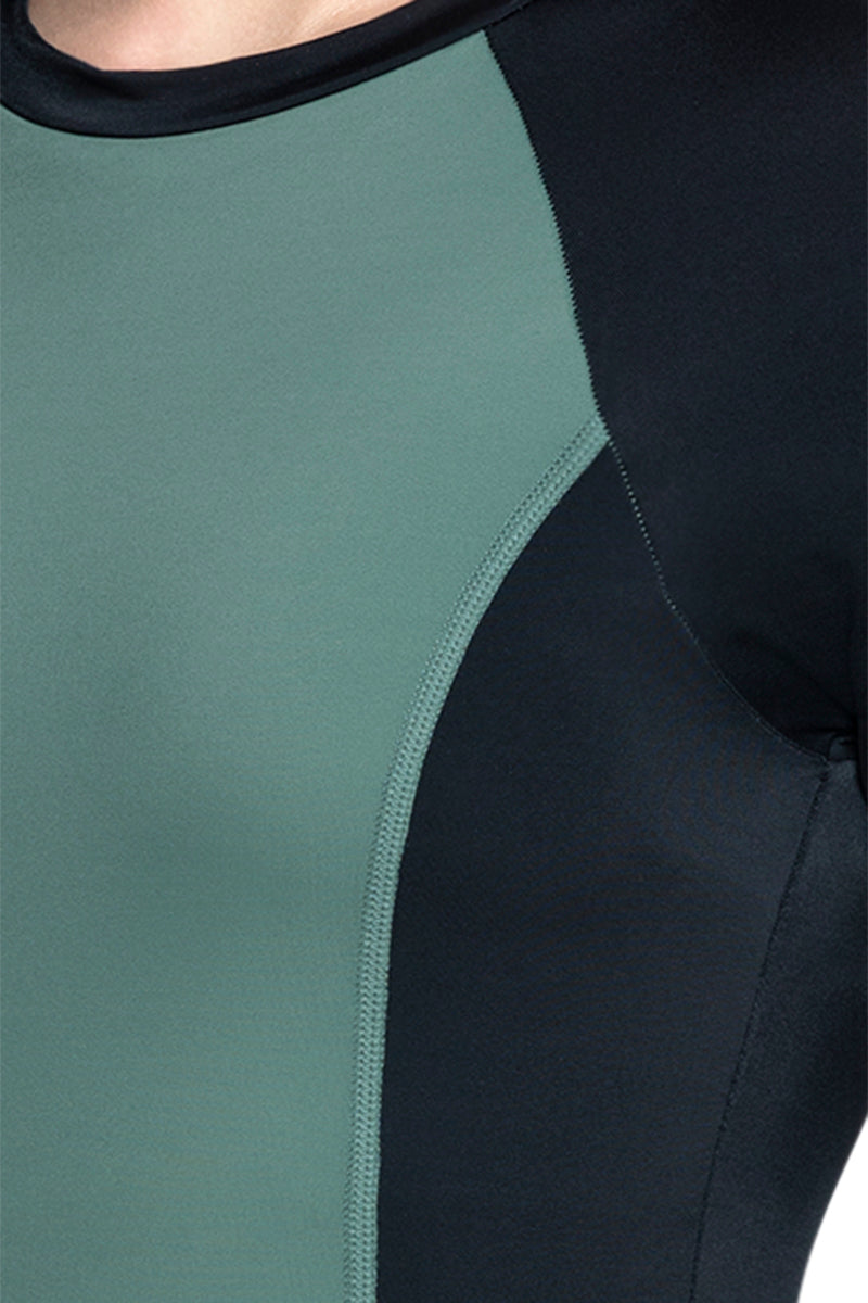 Short Sleeves Padded Leg Suit - Olive_Nero