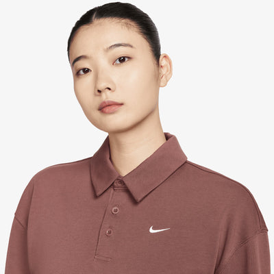 NIKE | OVERSIZED LONG-SLEEVE POLO { RED SEPIA/SAIL