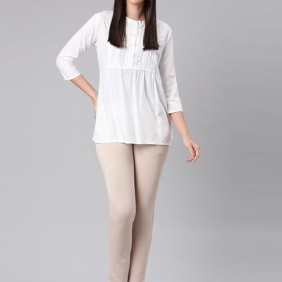 Women Solid Light Beige Mid Rise Smart Fit Kurti Pant