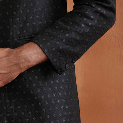 trueBrowns Men's Black Chanderi Long Jacket