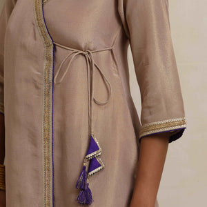 trueBrowns Lilac Tissue Angrakha Kurta Set