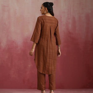 trueBrowns Brown Cotton Dobby Kurta Co-ord set