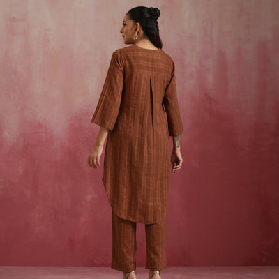 trueBrowns Brown Cotton Dobby Kurta Co-ord set