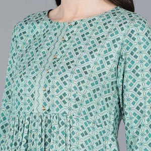 Sea Green Cotton blend Anarkali Kurta Pant With Dupatta VKSKD1463