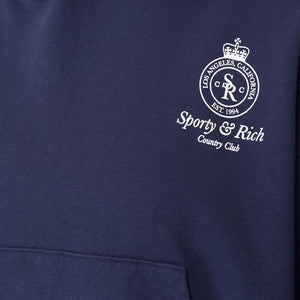 SPORTY & RICH | CROWN LOGO CROPPED HOODIE { NAVY/WHITE