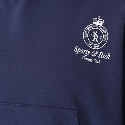 SPORTY & RICH | CROWN LOGO CROPPED HOODIE { NAVY/WHITE