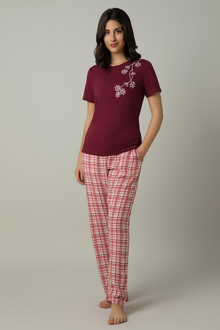 Full Length Pyjama Bottom - Blush Rose Check Print