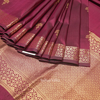 Magenta Floral Motif Designer Katan Banarasi Silk Saree