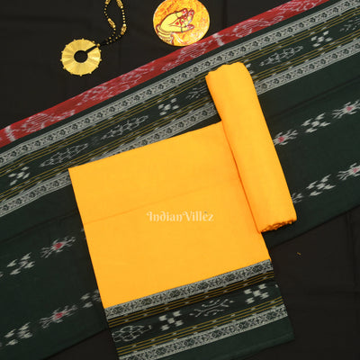 Green Yellow Pasapali Sambalpuri Cotton Dress set with Dupatta