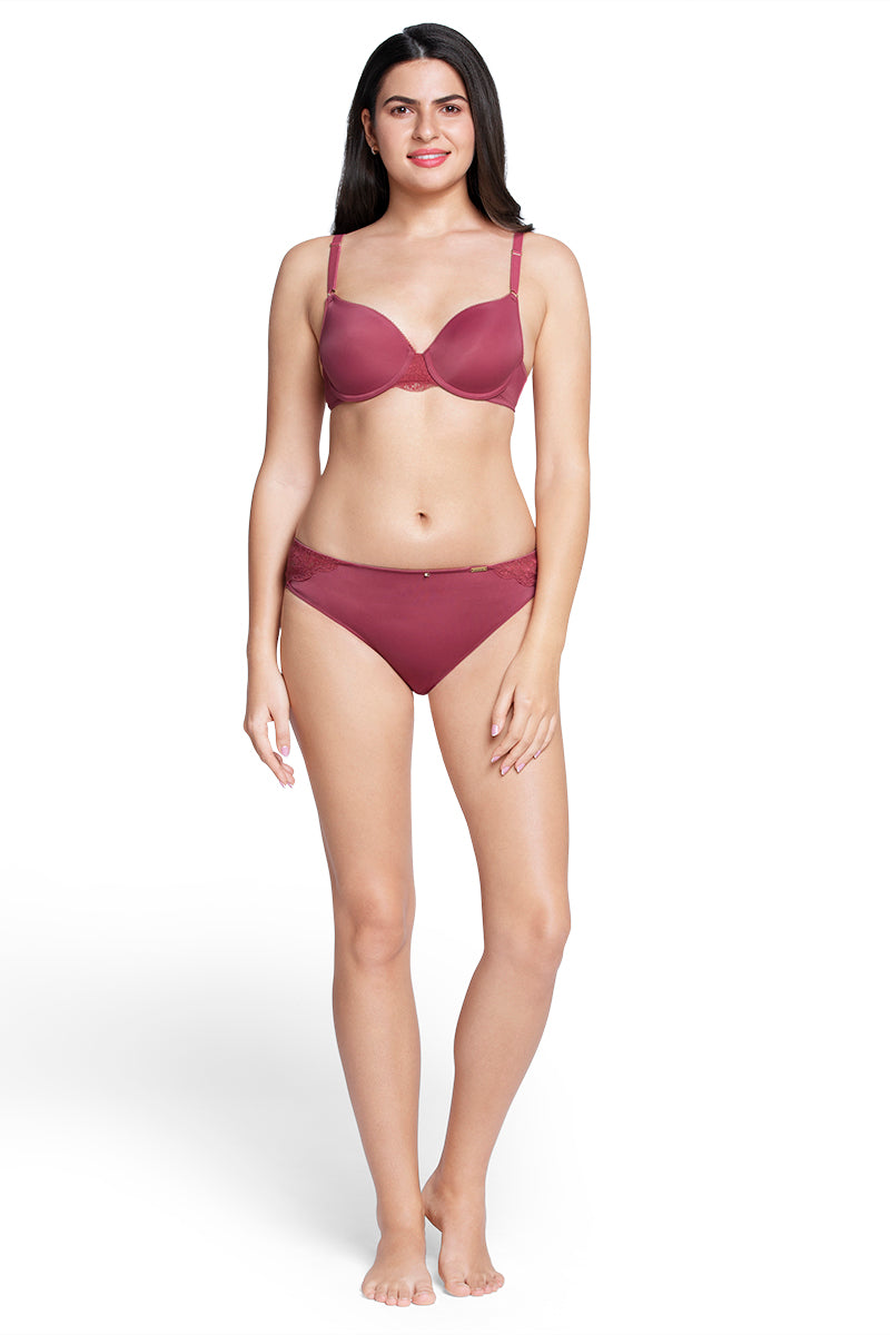 Fantasy Back Solid Padded Wired Lace Bra - Autumn Rose