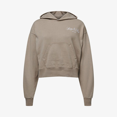 SPORTY & RICH | VENDOME SCRIPT EMBROIDERED CROPPED HOODIE { BEIGE