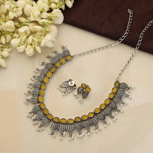 trueBrowns Silver Tone Stone Necklace Set