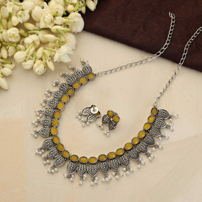 trueBrowns Silver Tone Stone Necklace Set