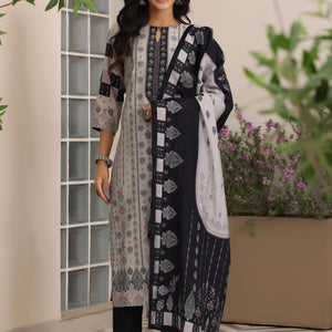 Grey Printed Silk Blend Straight Suit With Dupatta