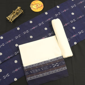 Blue White Flower Buti Odisha Ikat  Sambalpuri Dress Set & Dupatta