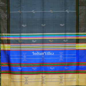 Gray With Multicolor Handwoven Bishnupuri Silk Saree