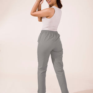 Women Solid Ebony Grey Cotton Pencil Pant