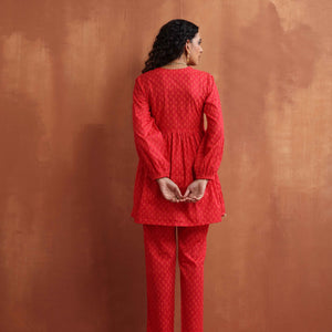 trueBrowns Red Print Angrakha Co-ord Set