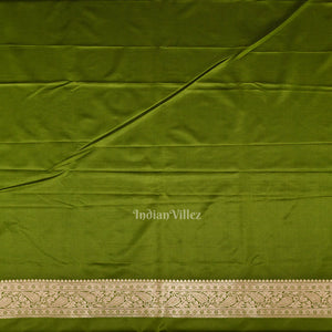 Mehendi Green Meenakari Pure Mashru Satin Silk Banarasi Saree