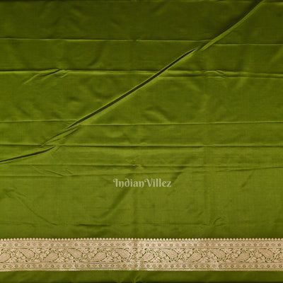 Mehendi Green Meenakari Pure Mashru Satin Silk Banarasi Saree