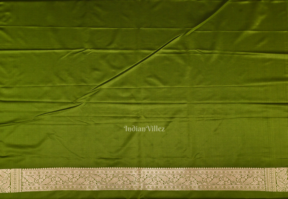 Mehendi Green Meenakari Pure Mashru Satin Silk Banarasi Saree
