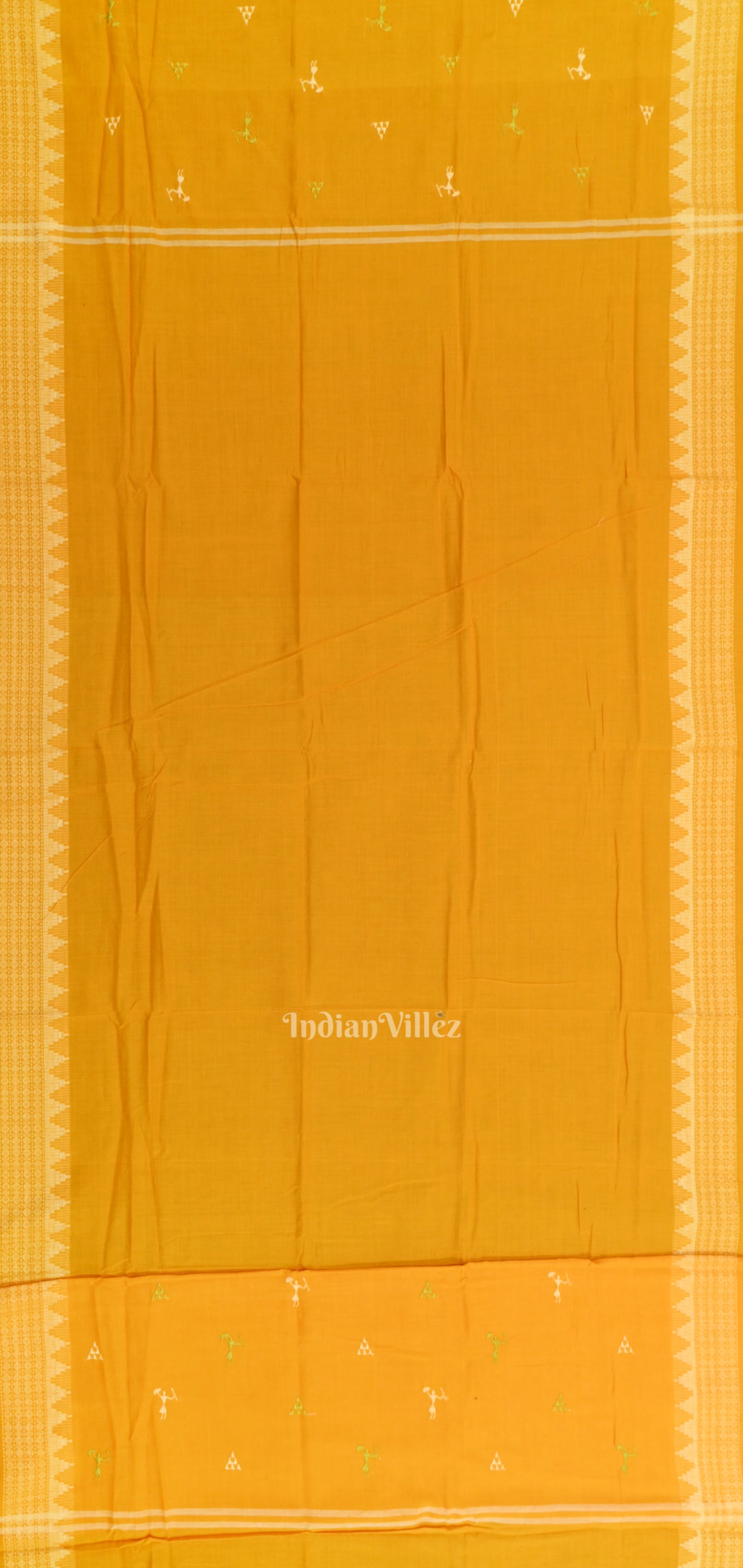 Mehendi Green Yellow Tribal Design  Sambalpuri Cotton Dress set with Dupatta