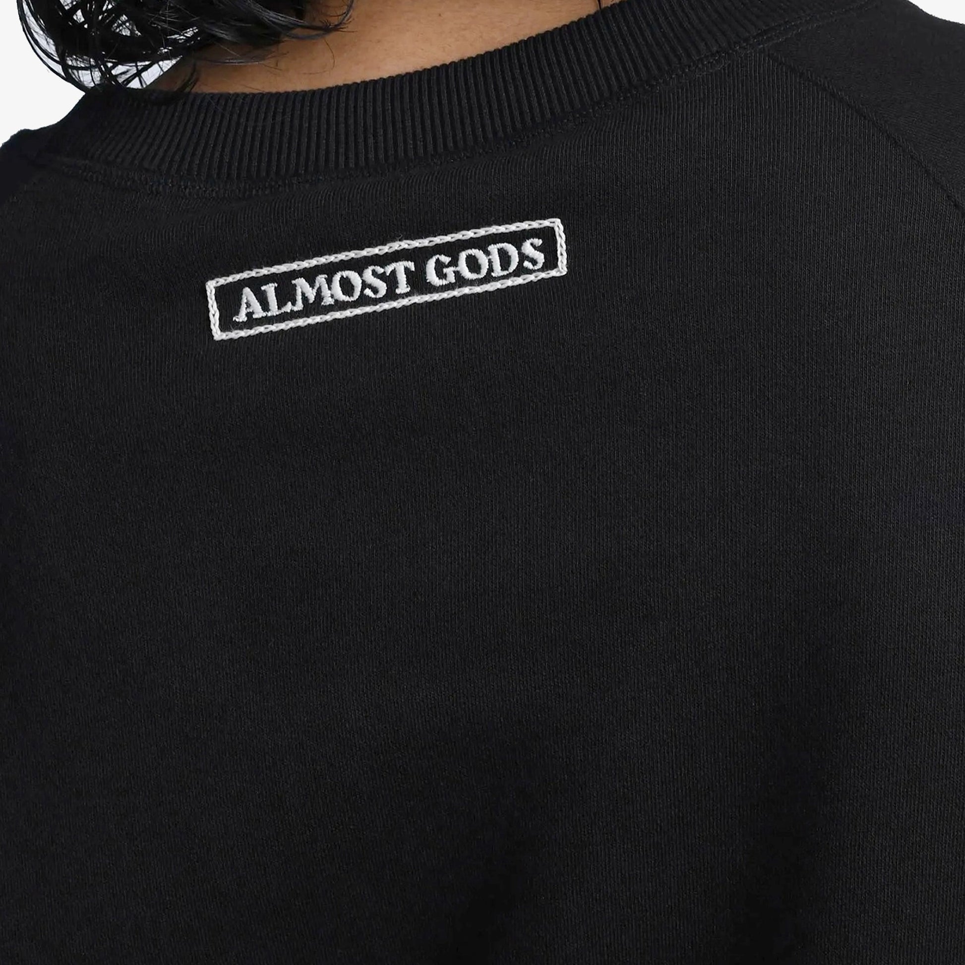 ALMOST GODS | ALPHA CROSS HAND EMBROIDERED AARI SWEATSHIRT { BLACK