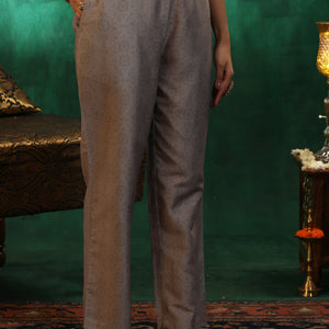 Green Woven Design Silk Blend Straight Suit With Dupatta