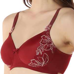 Floral Chic Padded Non-Wired Bra - Red Berry & Sepia Rose