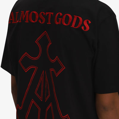 ALMOST GODS | ALPHA CROSS EMBROIDERED T-SHIRT { BLACK