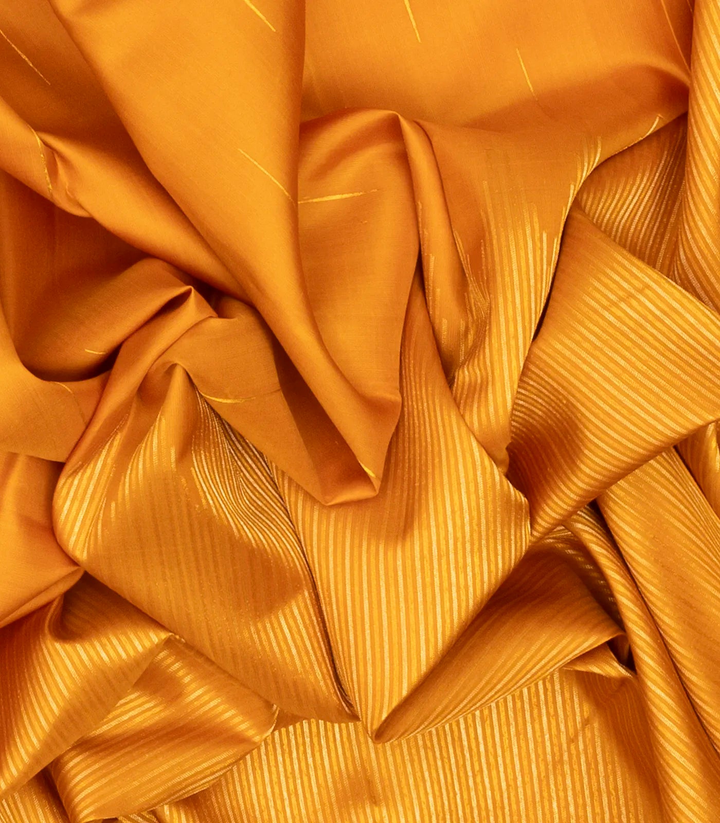 Mustard Handloom Kanchipuram Silk Saree With Zari Stripes