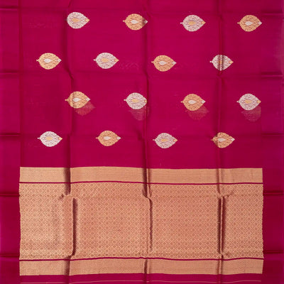 Hot Pink Woven Organza Silk Saree With Floral Motifs