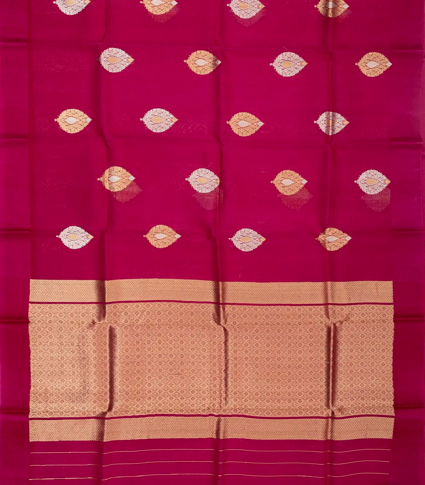Hot Pink Woven Organza Silk Saree With Floral Motifs