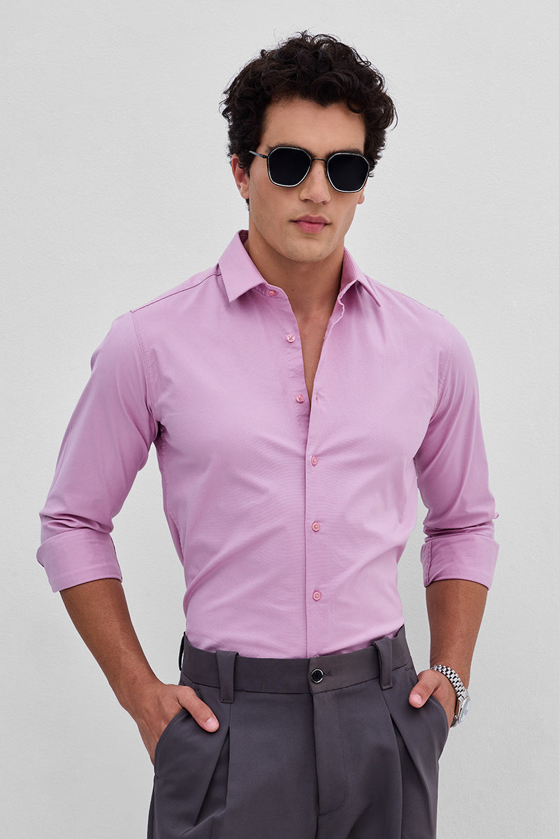 Pink Stretchable Slim Fit Shirt