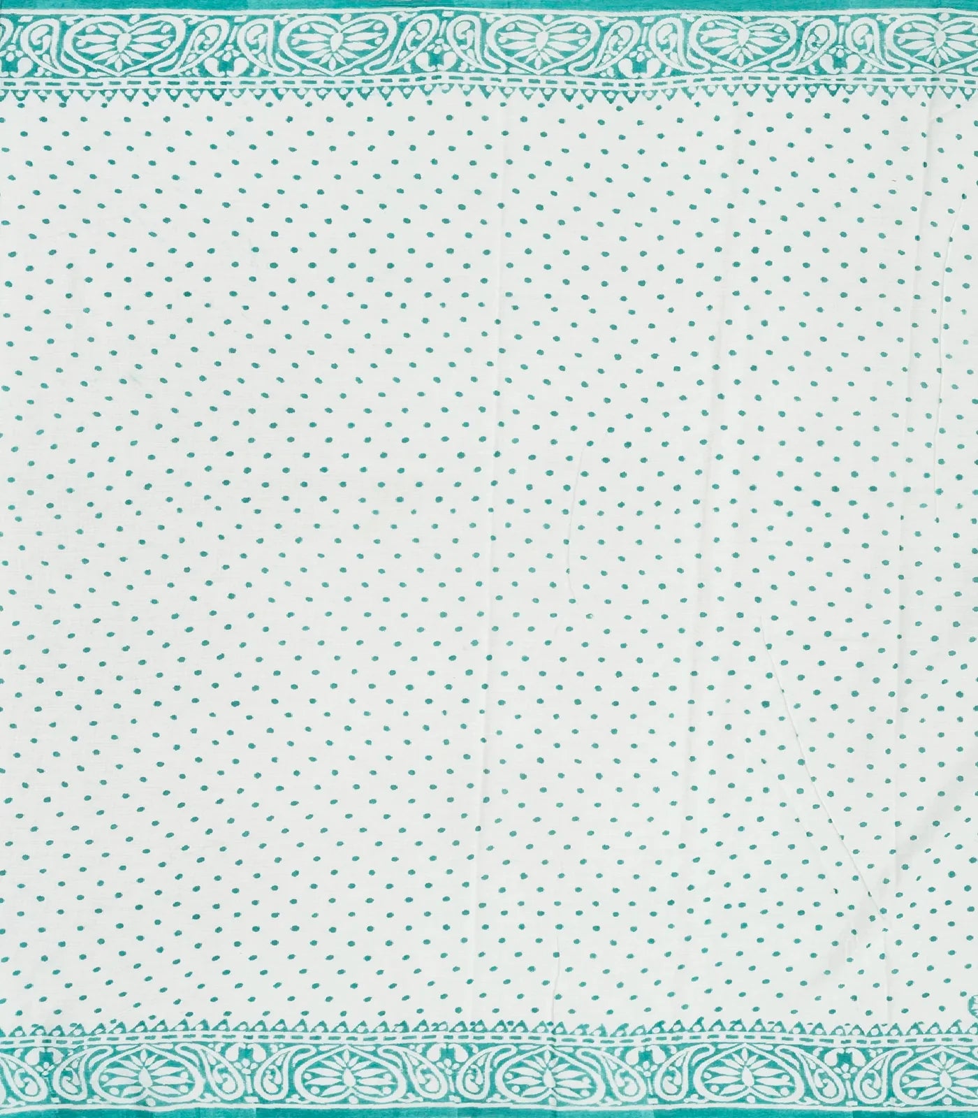 Turquoise Woven Jaipur Cotton Saree Printed With White Floral Motifs