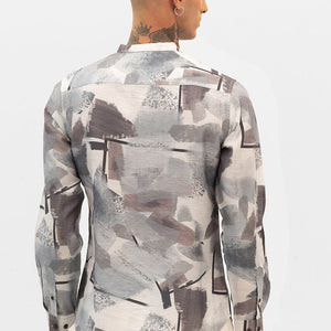 Light Grey Abstract Mandarin Shirt