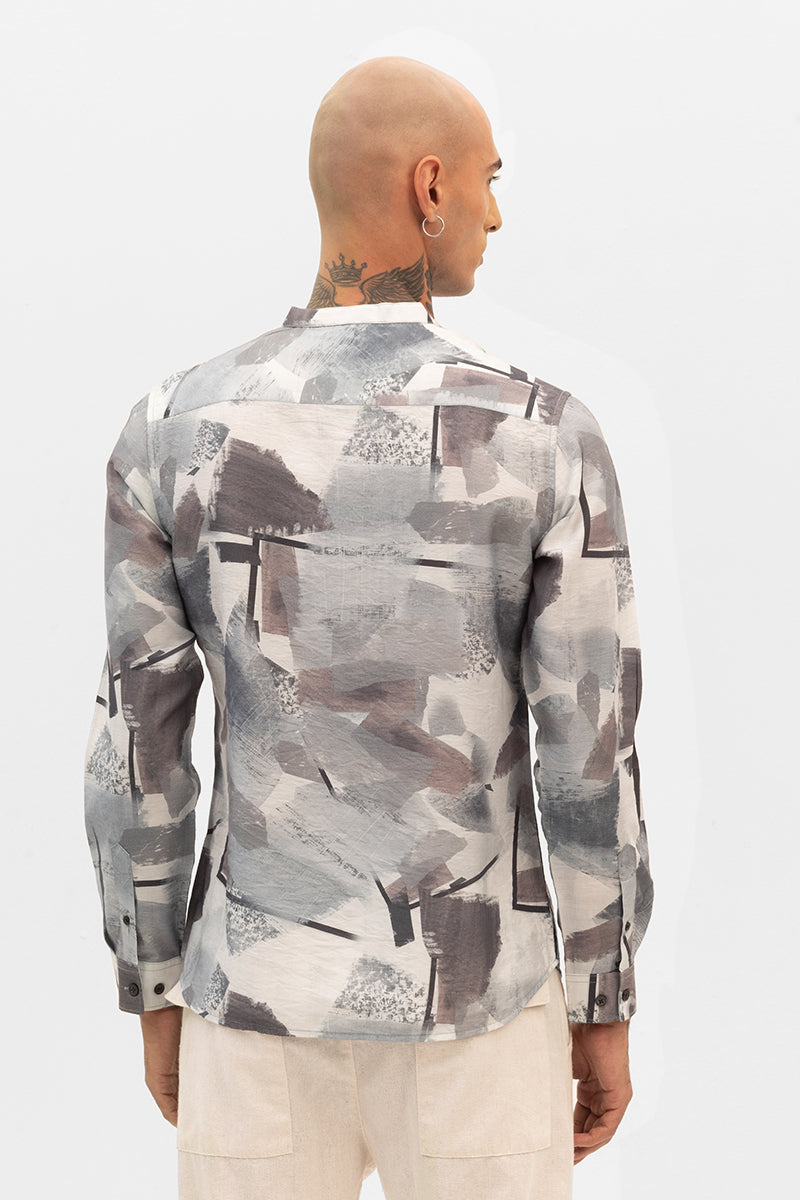 Light Grey Abstract Mandarin Shirt