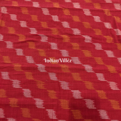 Red Sambalpuri Ikat Cotton Fabric