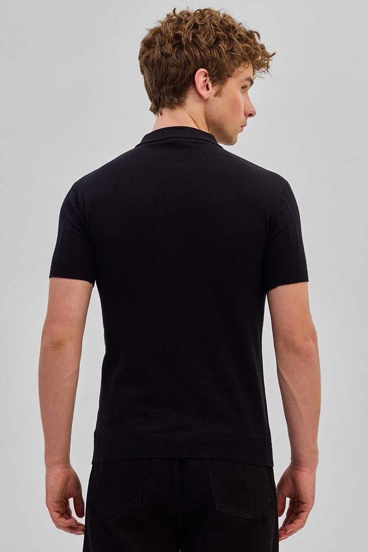 Black Knitted Polo T-Shirt