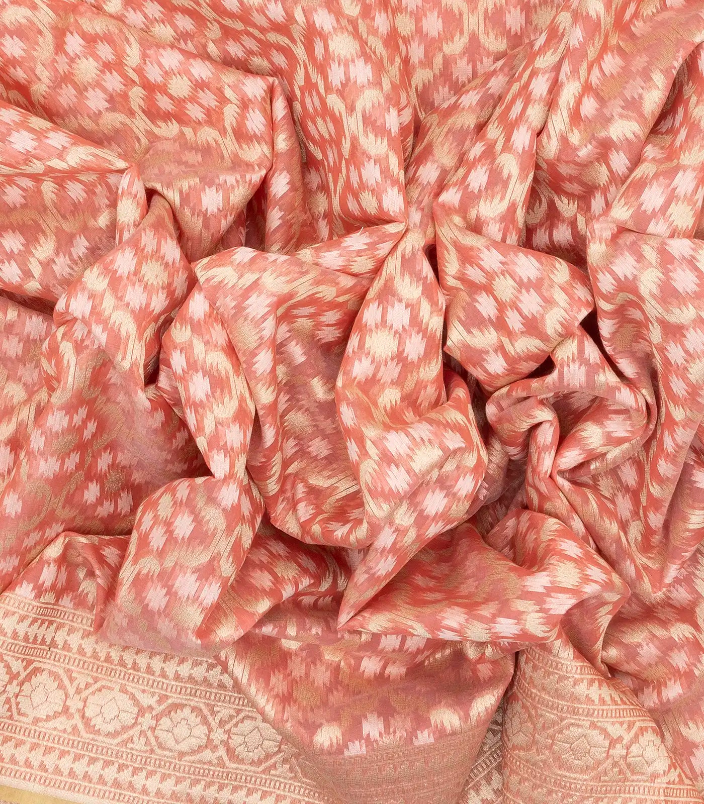 Peach Handwoven Banarasi Silk Cotton Saree With Floral Jaal Motifs