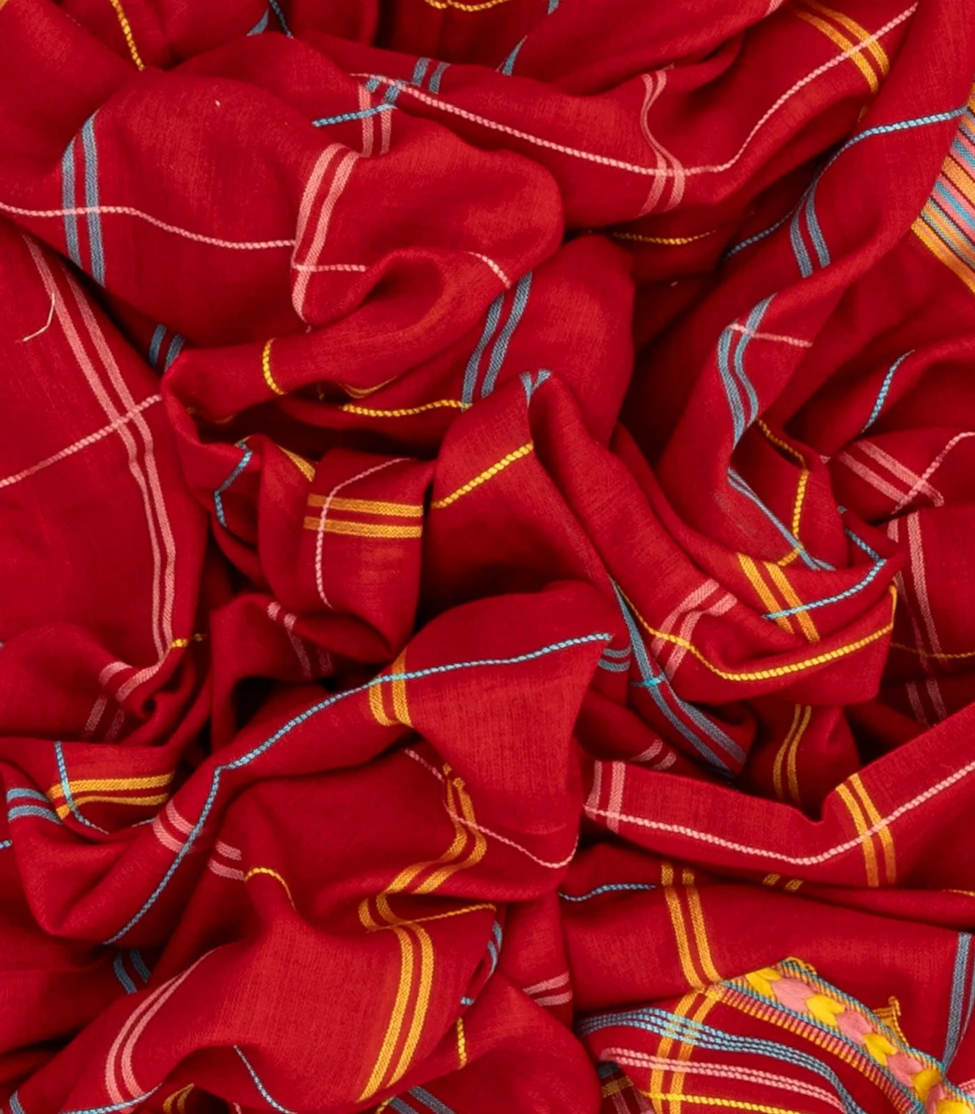 Red Handloom Bhujodi Cotton Saree With Checks