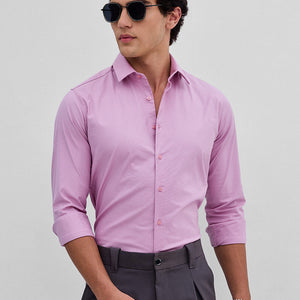 Pink Stretchable Slim Fit Shirt