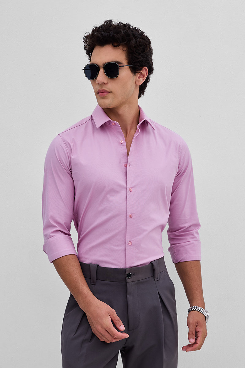 Pink Stretchable Slim Fit Shirt