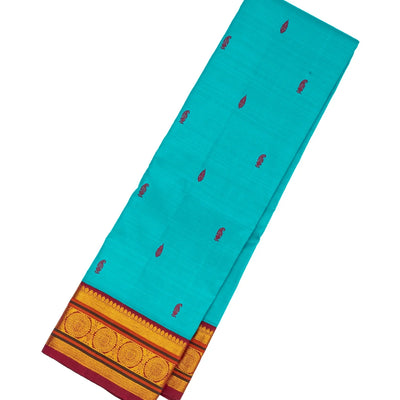 Turquoise Handloom Kanchipuram Korvai Silk Saree With Silk Buttas