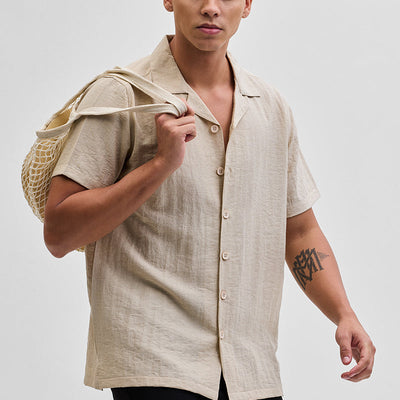 Beige Box Fit Linen Blend Shirt